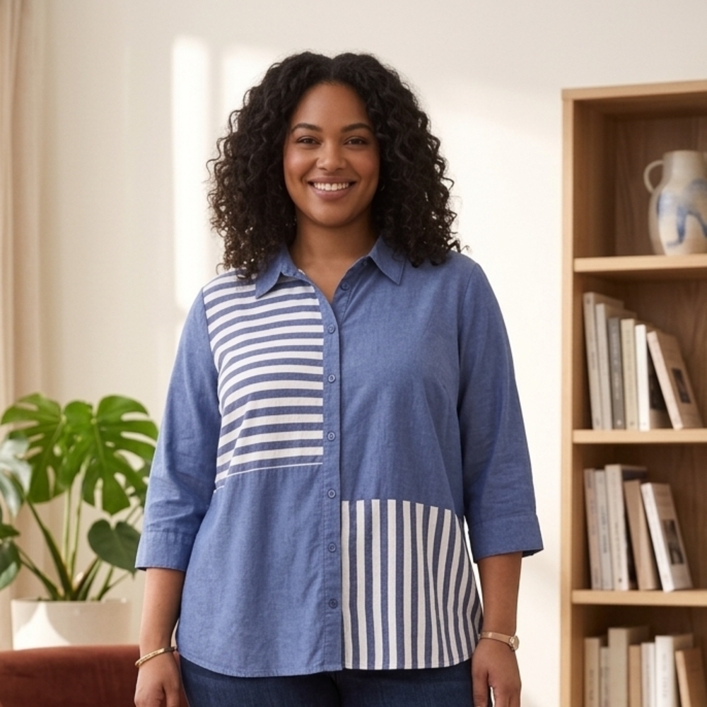 Joan Rivers Blue and White Striped Blouse